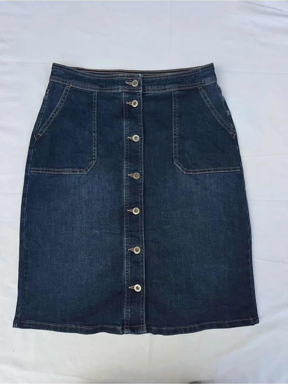 Liz Claiborne Dark Blue Button-Front Denim Pencil Skirt